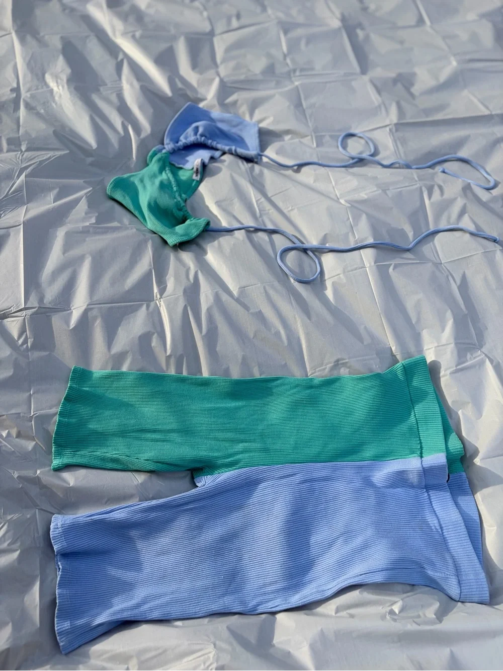 Fashion Nova Blue & Teal Ribbed Bralette and Tank Set